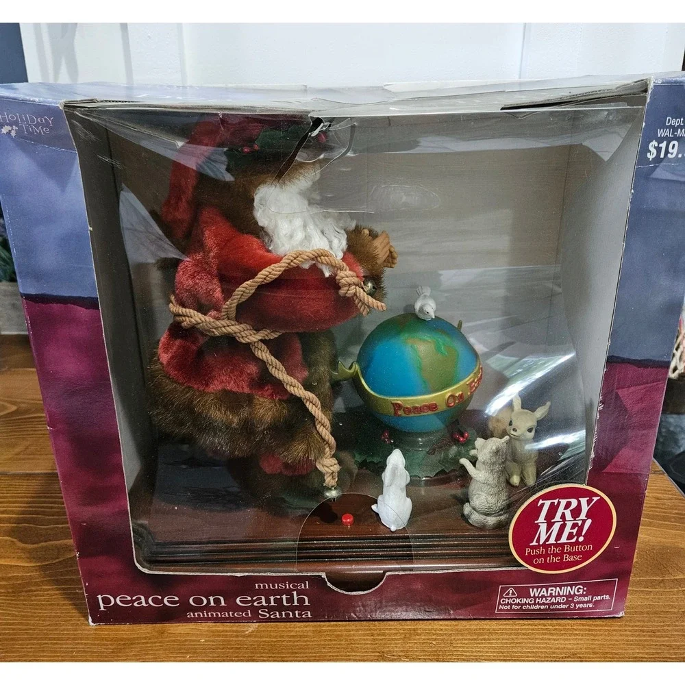 Holiday Time Peace on Earth Animated Musical Santa Woodland Forest Animals Boxed